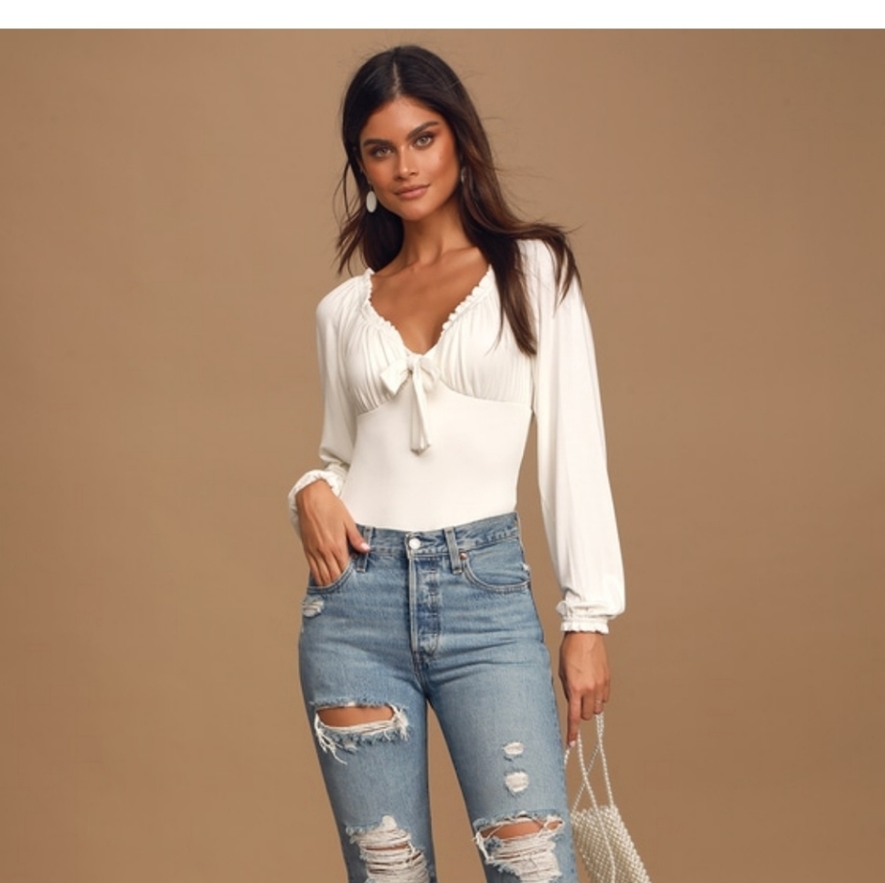 Lulu's After Your Heart Ivory Long Sleeve Ruffled Bodysuit
